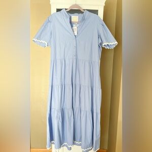 NWT Sail to Sable Midi Button Down Shirt Dress Cotton Blue Hydrangea Rick Rack